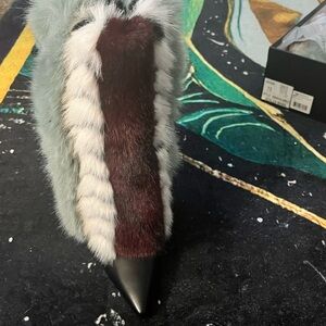 AKIRA Light Blue and Burgundy Faux Fur Ankle Boots